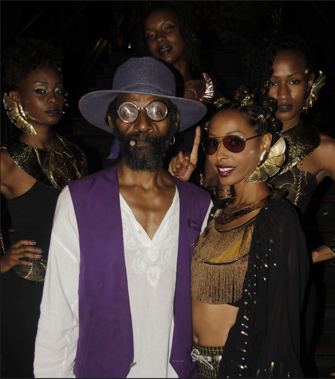 Baba G with performers in Ancient Future Afro-futuristic styling